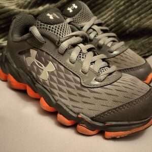 Under Armour Kids' Charcoal and Neon Orange Sneakers